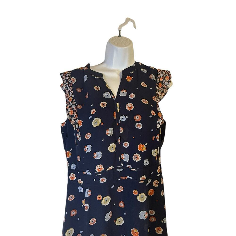 Maison Jules Women’s Floral Ruffle Hem Dress Navy Orange Print Size 12 - Picture 3 of 9